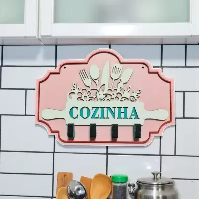 Placa Decorativa de Cozinha com Ganchos