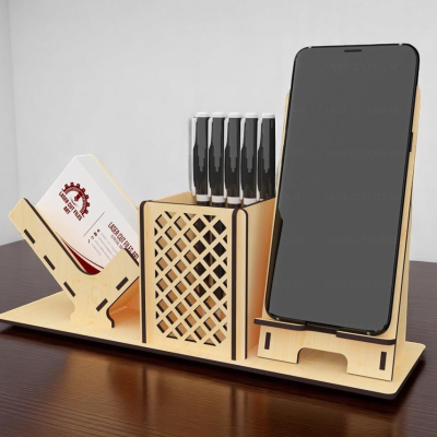 Organizador de secretária com suporte telemovel e cartões