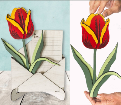 Carta com uma Tulipa artesanal