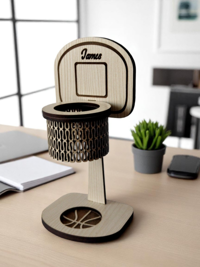Organizador de canetas formato Cesto de Basquete