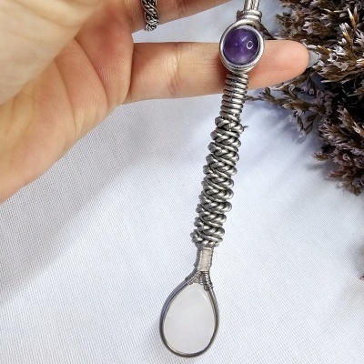 Varinha Artesanal com Ametista e Quartzo Rosa