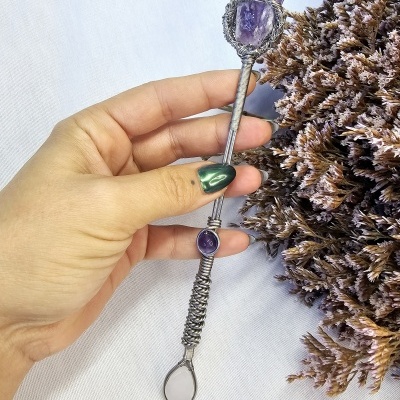 Varinha Artesanal com Ametista e Quartzo Rosa