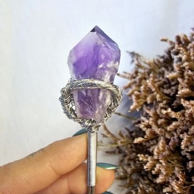 Varinha Artesanal com Ametista e Quartzo Rosa