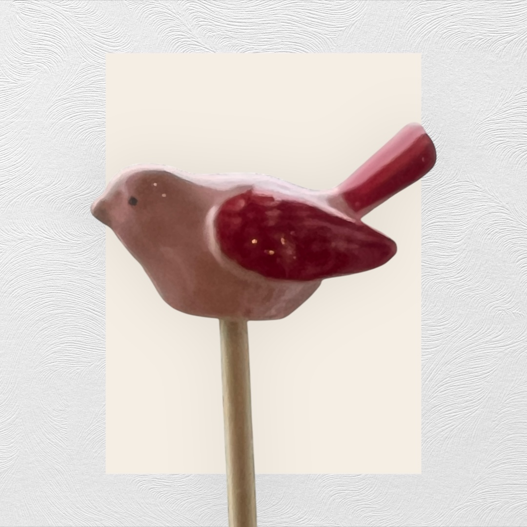 Passarinho de Cerâmica - rosa/vermelho