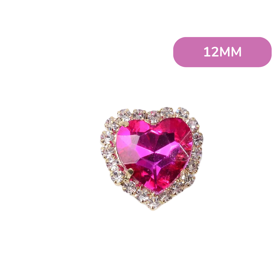 Aplique de Coração com Strass - Pink (1,2cm )