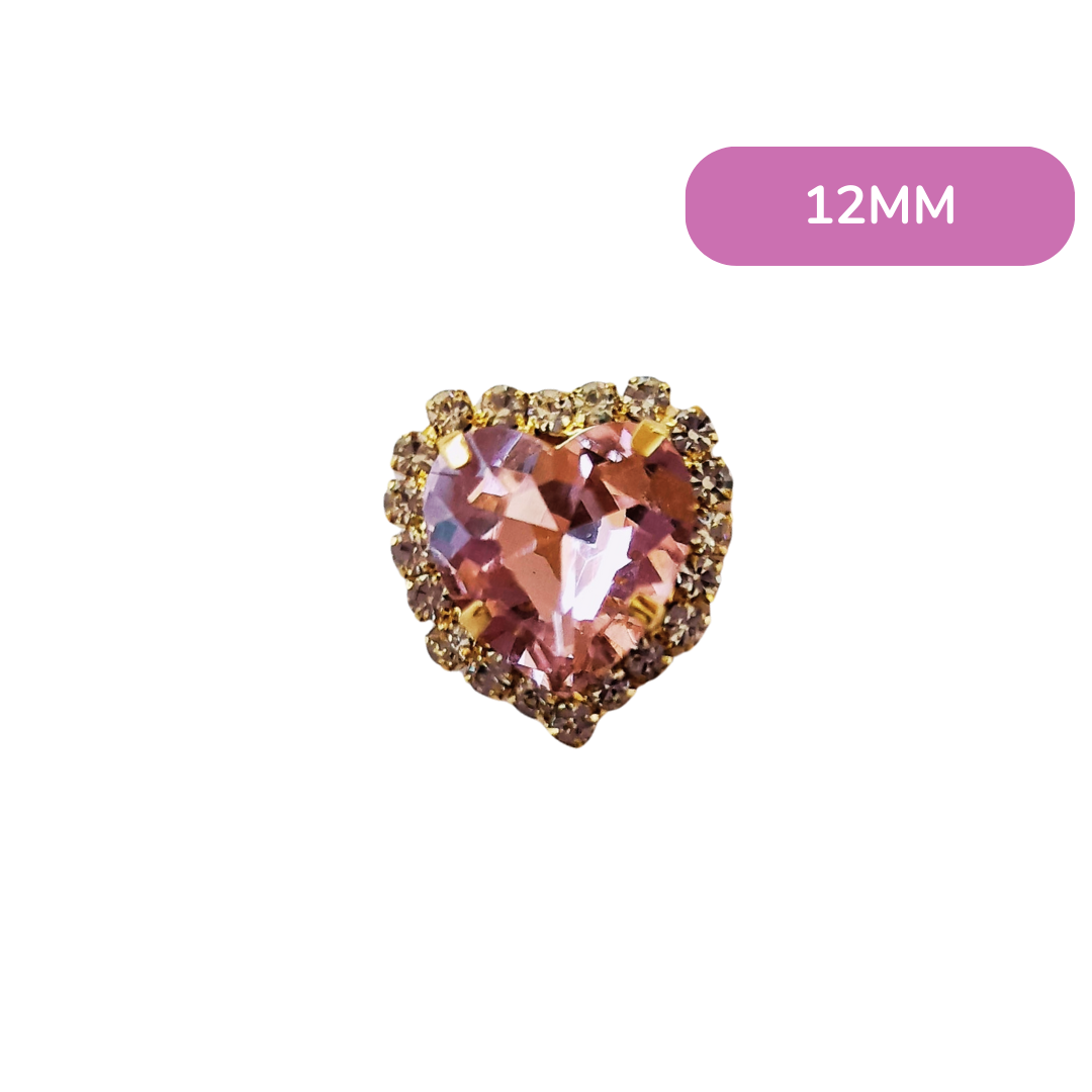 Aplique de Coração com Strass - Rosa (1,2cm )