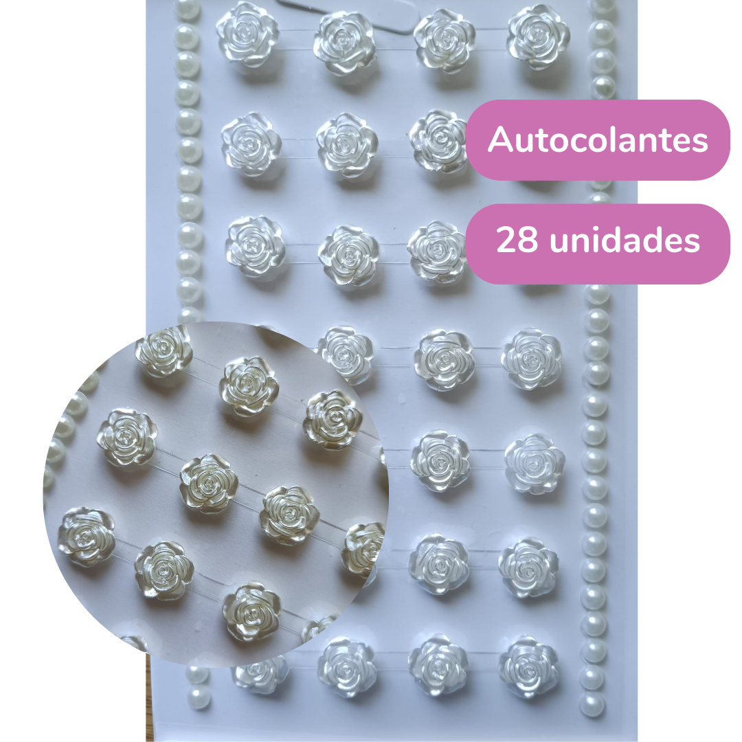 Cartela de Adesivos Mini Rosa Branca (12mm)