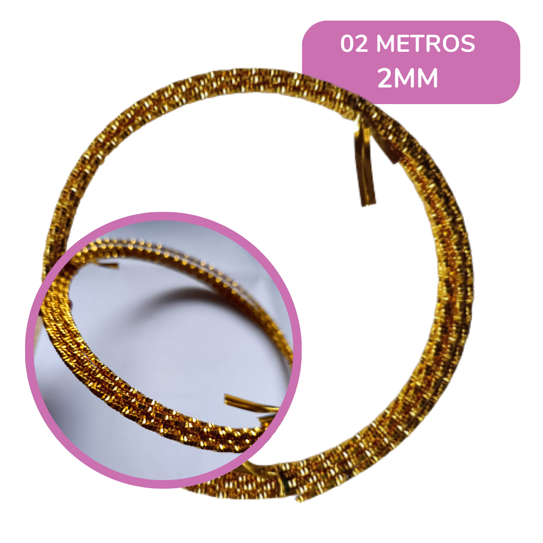 Arame Para Artesanato Dourado Trabalhado com 2 metros (2mm)