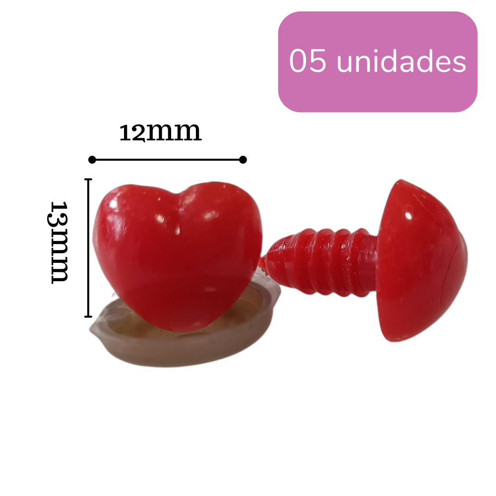 Focinho Coração Acrílico com Trava -  (13x12mm) Vermelho