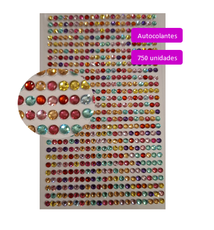 Cartela de Adesivos de Lantejoulas Coloridas  (3mm)