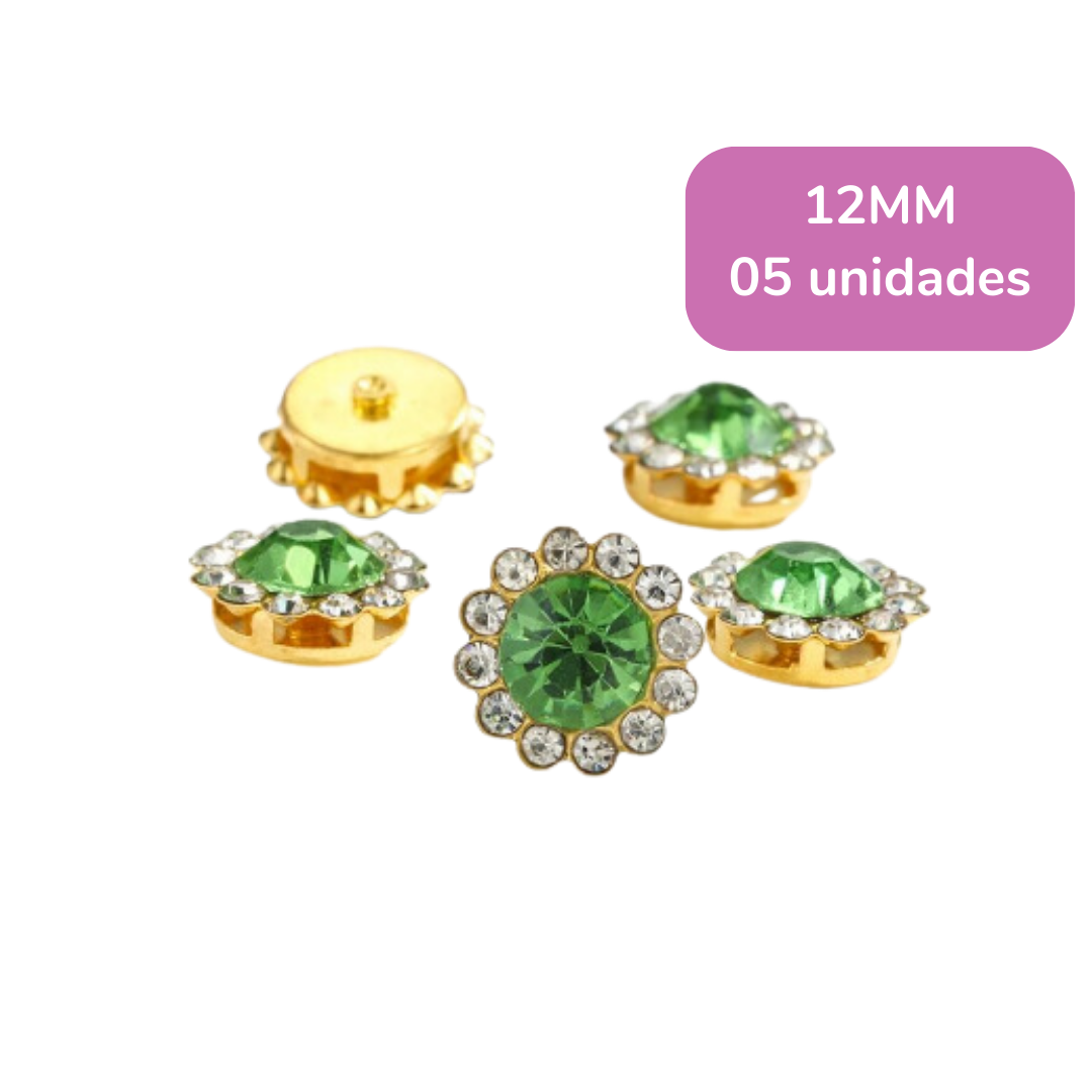 Aplique de Flor com Strass - Verde (1,2cm ) - 5 unidades