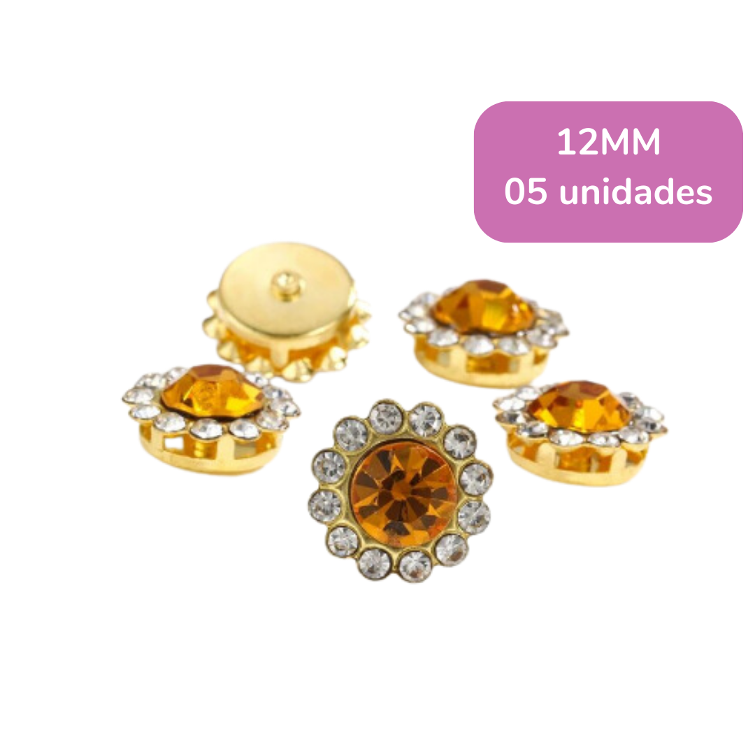 Aplique de Flor com Strass - Bronze (1 cm ) - 5 unidades