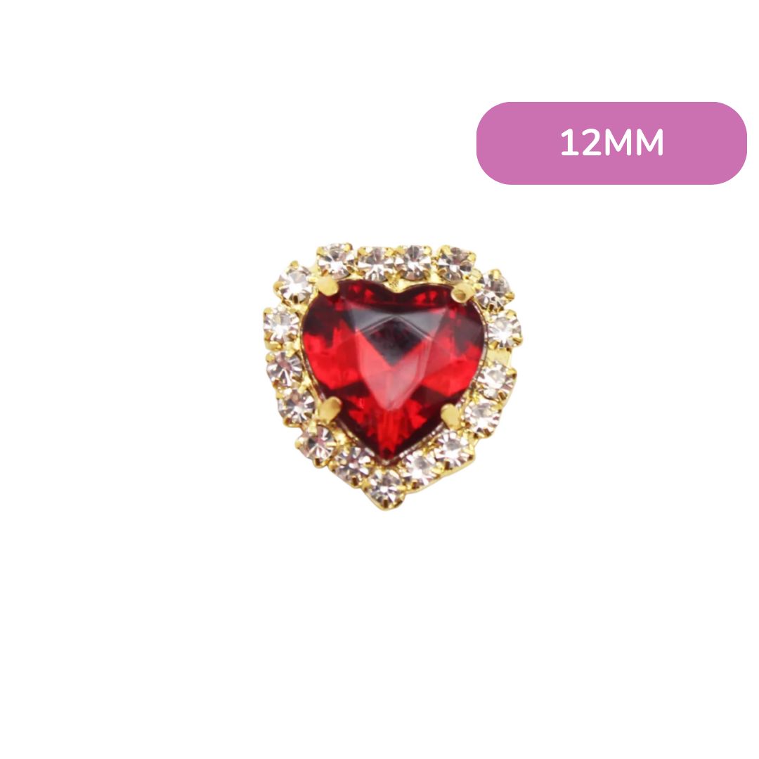 Aplique de Coração com Strass - Vermelho (1,2cm )
