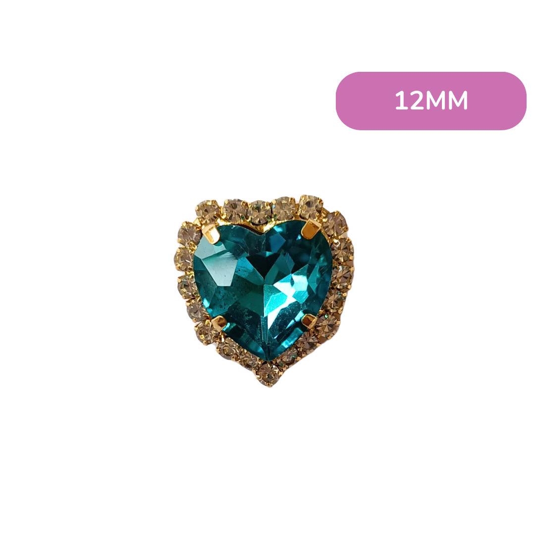 Aplique de Coração com Strass - Azul (1,2cm )