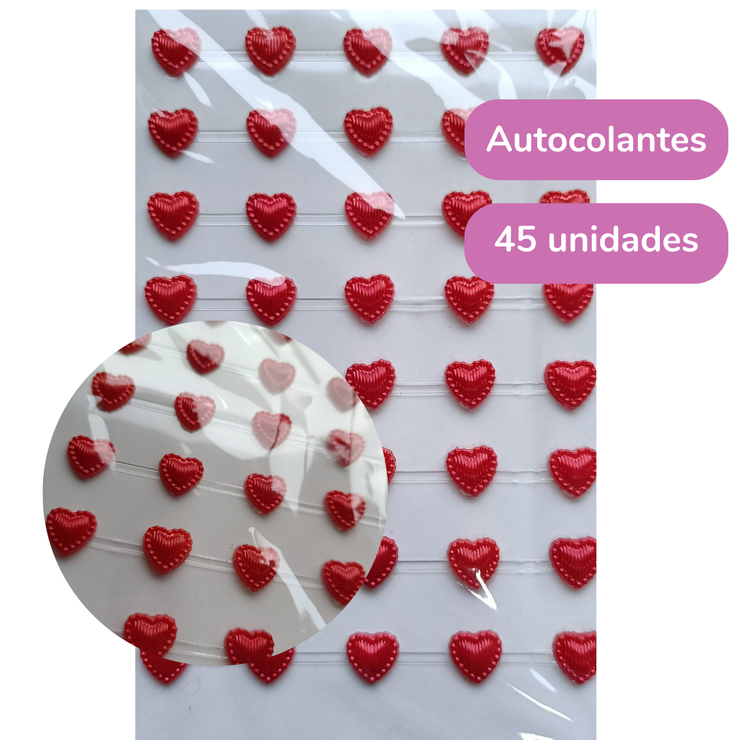 Cartela de Adesivos Mini Corações Vermelho (10mm)
