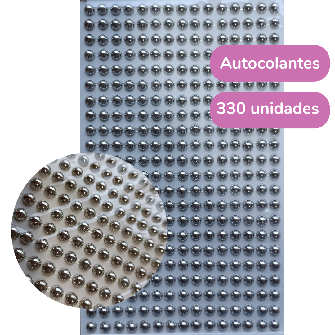 Cartela de Adesivos Meia Perola Prateada (5mm)