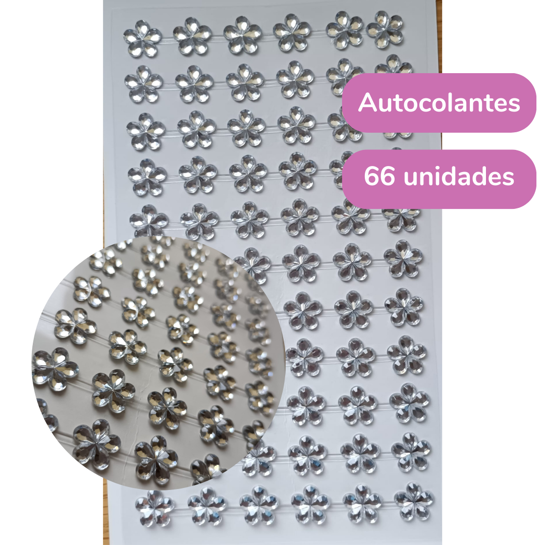 Cartela de Adesivos Mini Flor Prateada (12mm)