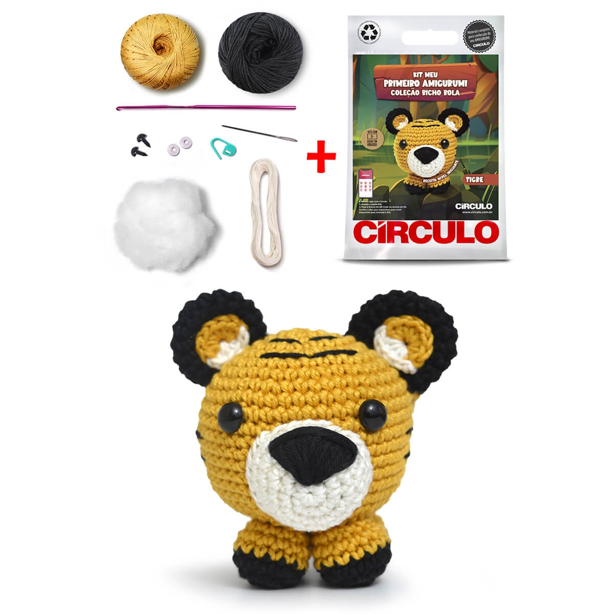 Kit Meu Primeiro Amigurumi - Coleção Bicho Bola -  11 (Tigre)