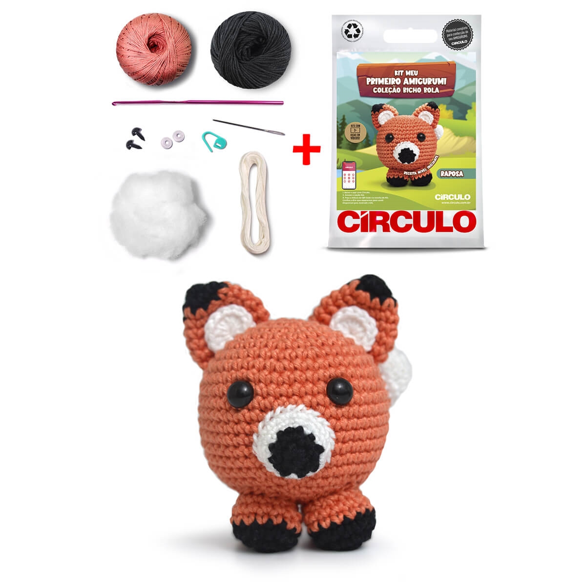 Kit Meu Primeiro Amigurumi - Coleção Bicho Bola -  10 (Raposa)