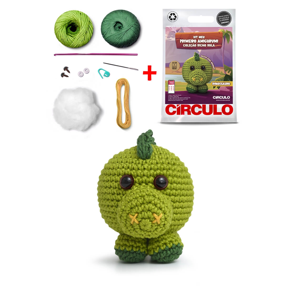 Kit Meu Primeiro Amigurumi - Coleção Bicho Bola -  09 (Dinossauro)