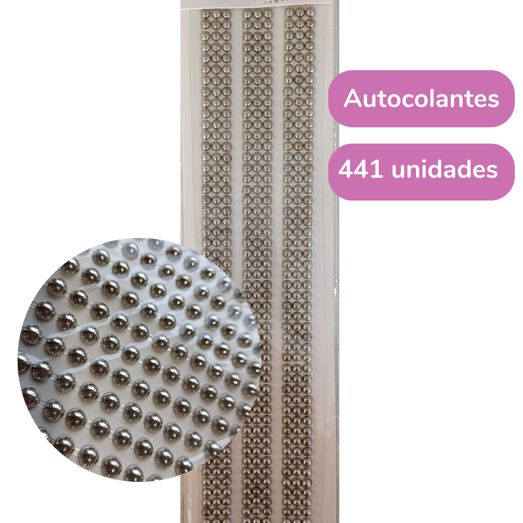 Cartela de Adesivos Meia Perola Prateada (5mm)