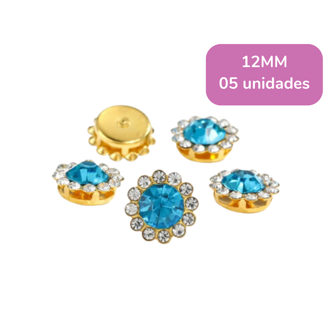 Aplique de Flor com Strass - Azul (1,2cm ) - 5 unidades