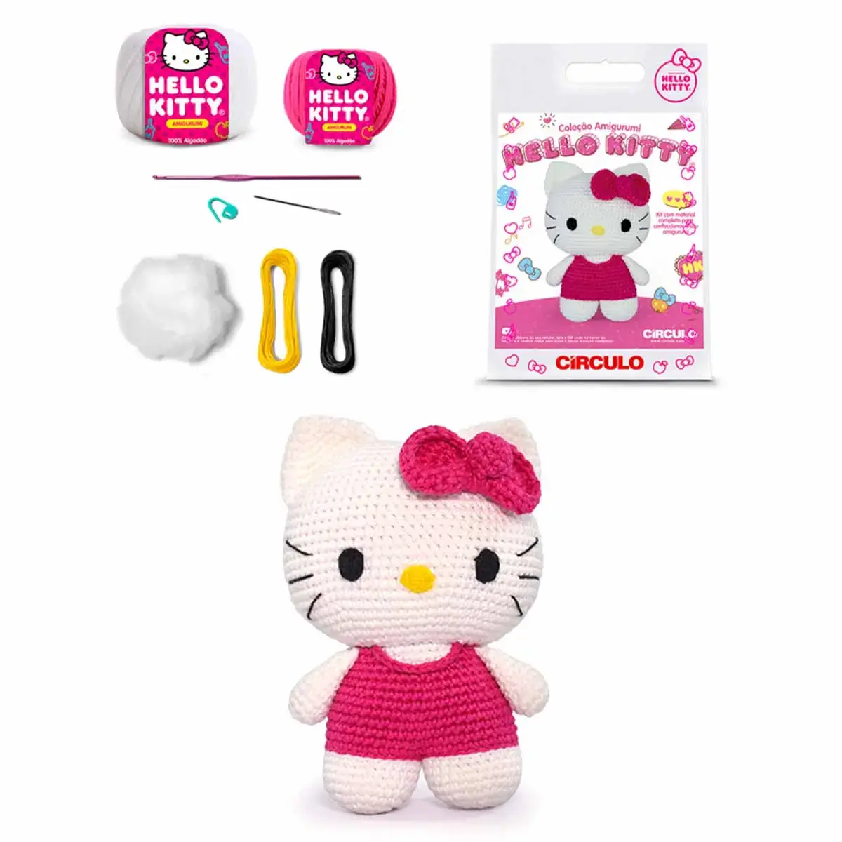Kit Amigurumi Hello Kitty Círculo - Look Rosa