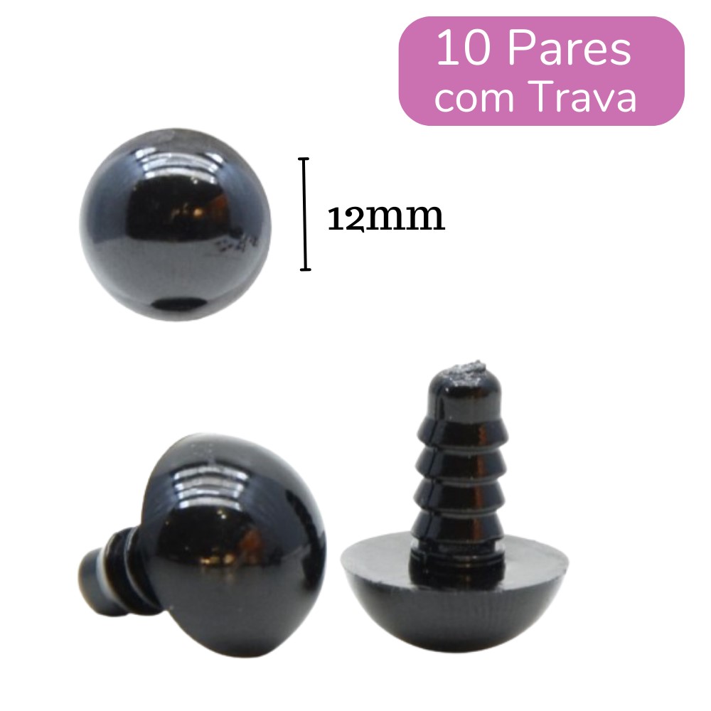Olho Acrílico com Trava - Círculo Nº 12 Preto