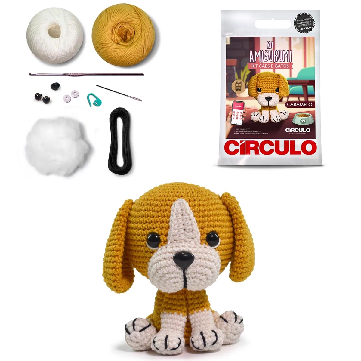 Kit Amigurumi Círculo - Coleção Cães e Gatos-  07 (Caramelo)