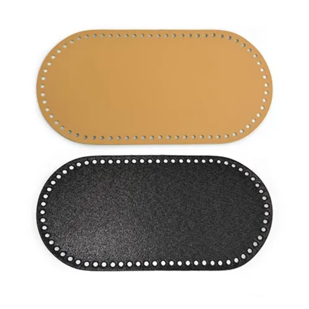 Fundo de Couro Sintético Oval para Bolsa de Crochê (Preto) 15 X 30cm - Círculo