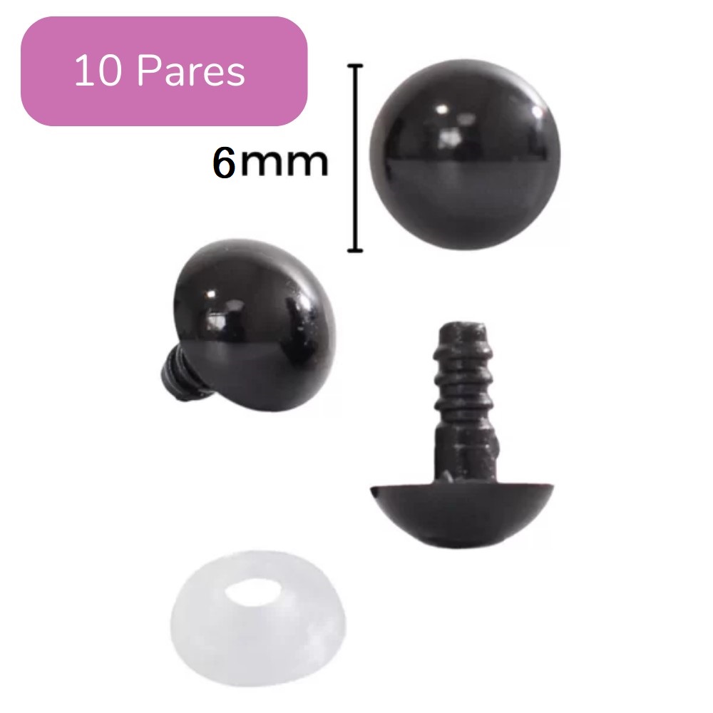 Olho Acrílico com Trava - Círculo Nº 6 Preto