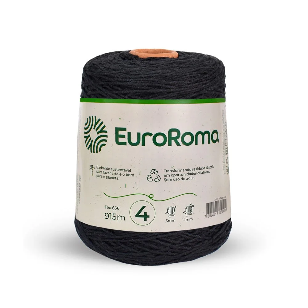 Barbante 4 Euroroma Colorido 600g - Preto