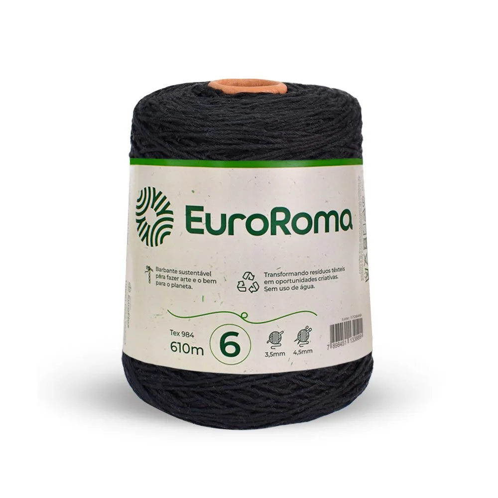 Barbante 6 Euroroma Colorido 600g - Preto