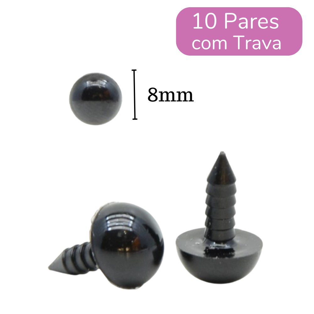 Olho Acrílico com Trava - Círculo Nº 08 Preto