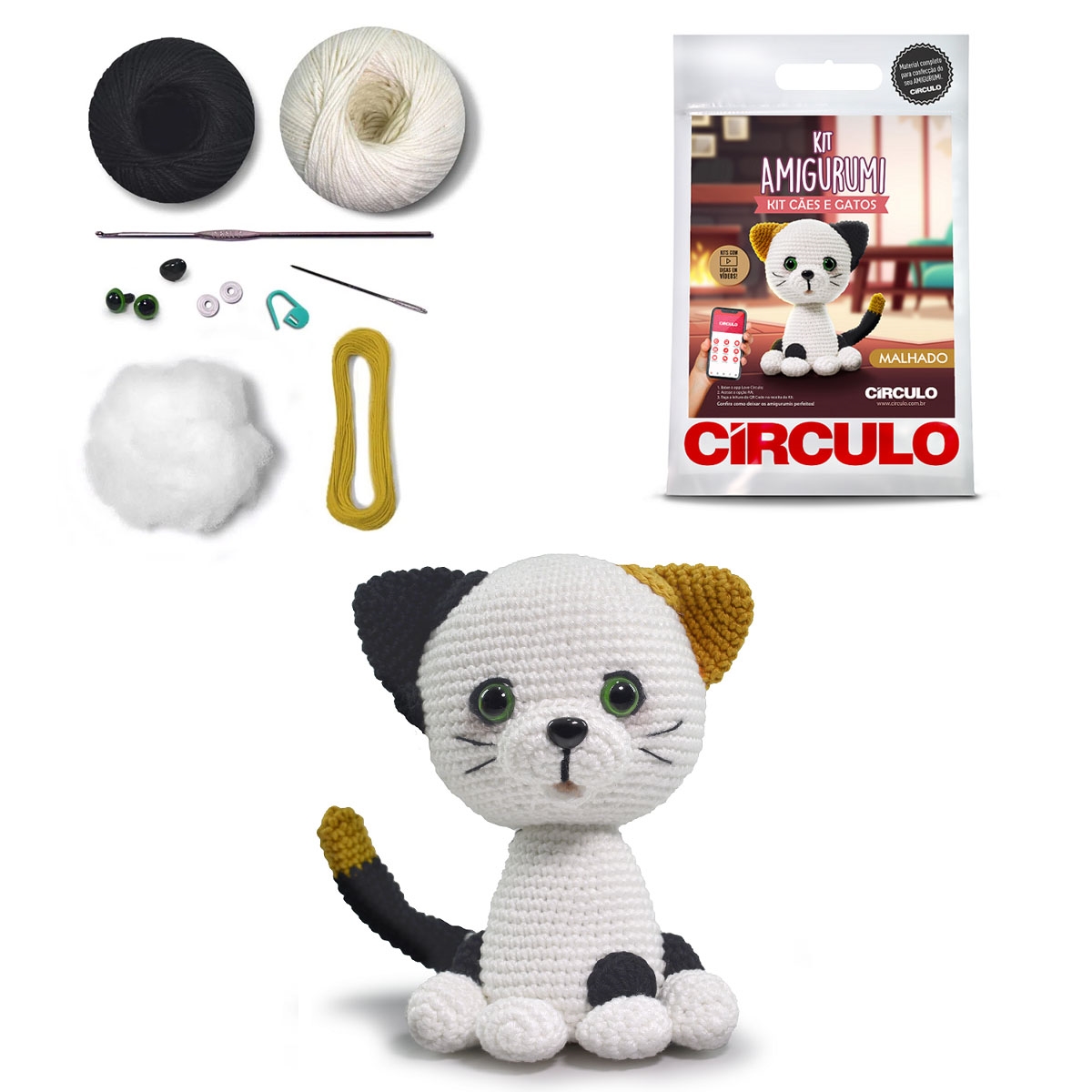 Kit Amigurumi Círculo - Coleção Cães e Gatos-  06 (Malhado)