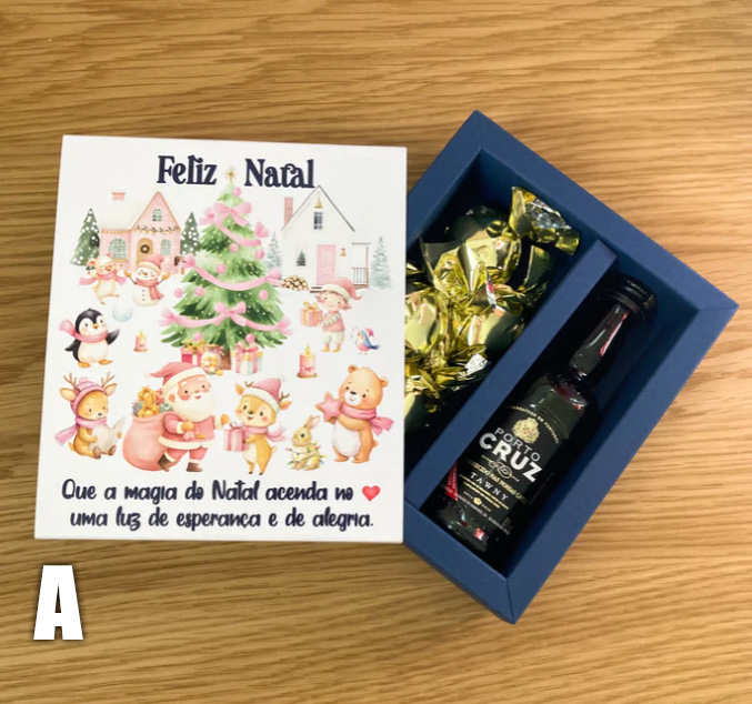 Caixa com 4 Bombons Pralines com Recheio de Leite e Garrafinha 5cl