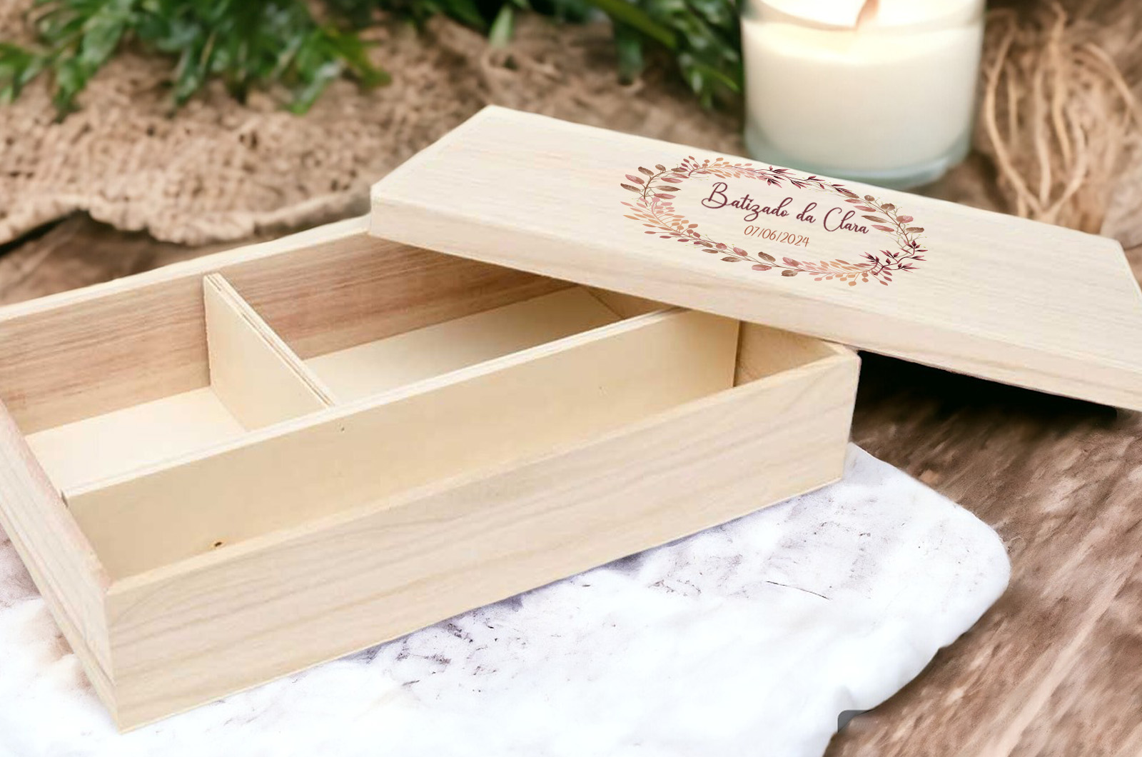 Caixa de Batizado em madeira cru