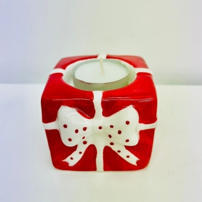 Porta-velas Presente de Natal (Vermelho)