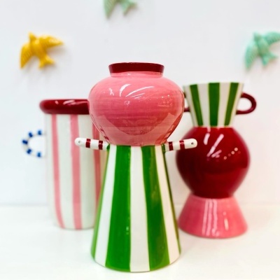 Jarra Riscas Verde/Rosa