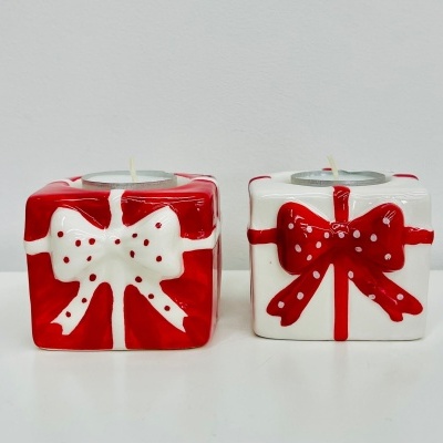 Porta-velas Presente de Natal (Branco)