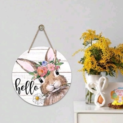 Decoração redonda madeira Coelho castanho