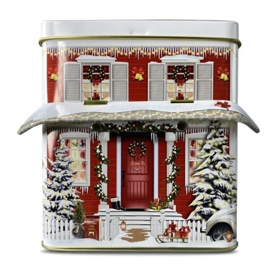 Caixa de metal casa decorada Natal
