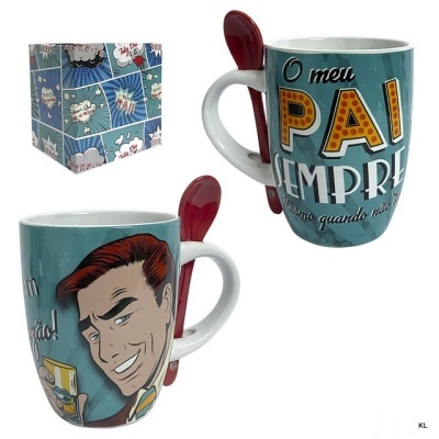 Caneca c/ colher vintage PAI azul