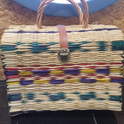 Cesta de junco 29cm colorida