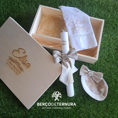 Caixa de Batismo Personalizada Laços em linho