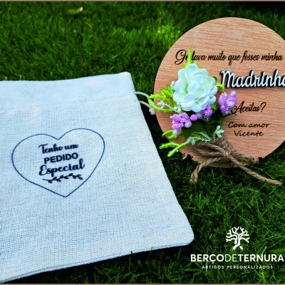 Convite madrinha / padrinho - Placa com saco