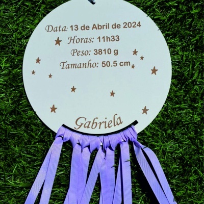 Placa decorativa com dados de nascimento