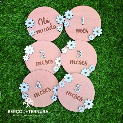 Placas crescimento bebé (Milestones) - Margarida - flor