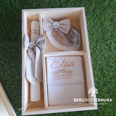 Caixa de Batismo Personalizada Laços em linho