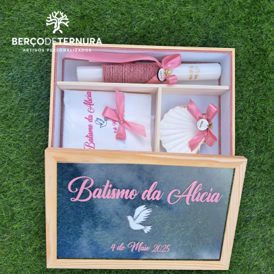 Caixa batismo personalizada tampa em vidro